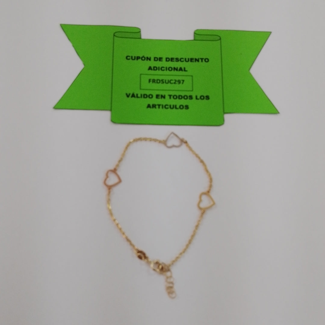 PULSERA ESPECIAL CON CORAZONES CONBINADOS 14K 18 CM 1.7 GR (NUEVO)
