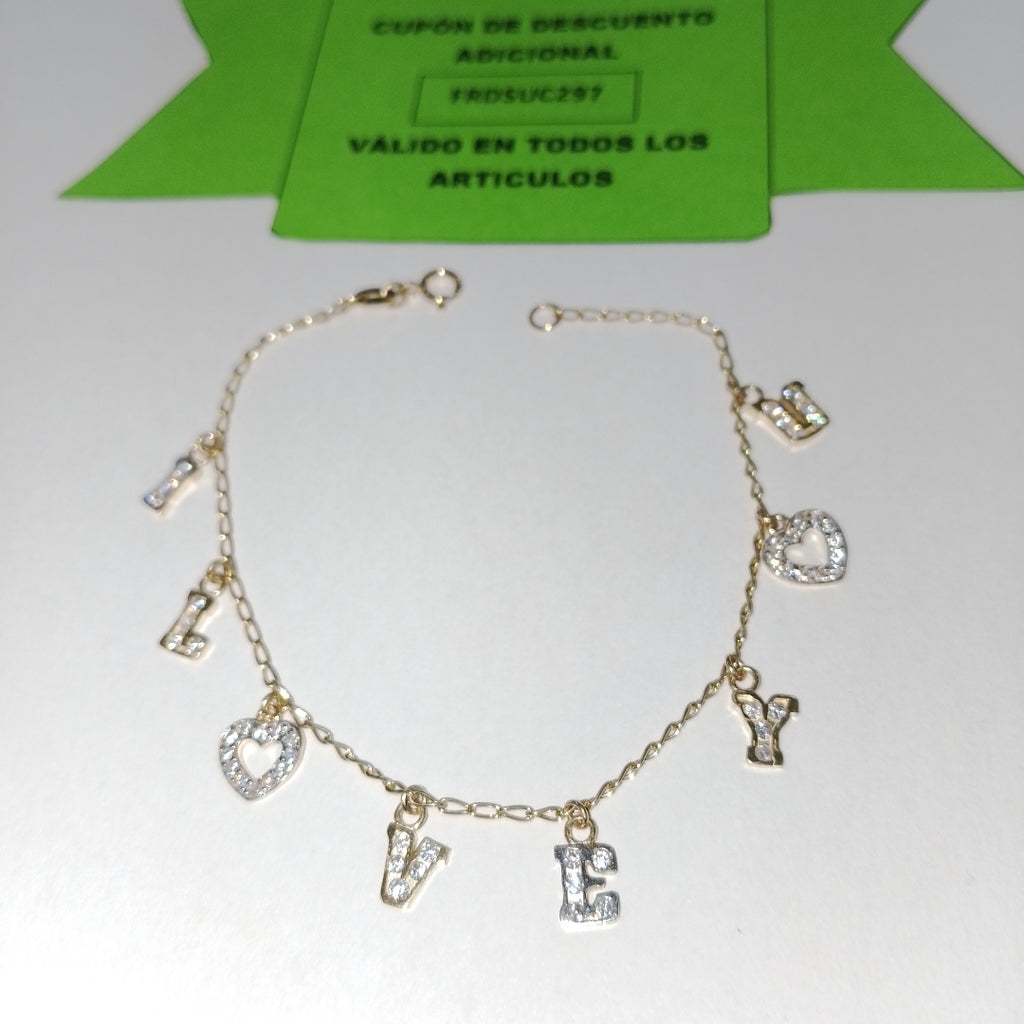 PULSERA ESPECIAL CON DIJES Y CIRCONIAS 14K 18 CM 3.3 GR (NUEVO)