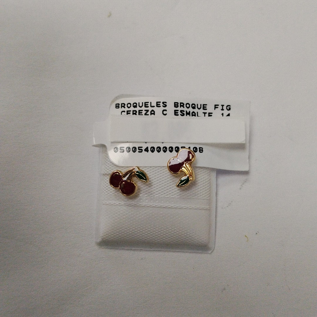 BROQUELES BROQUE FIG CEREZA C ESMALTE 14K 0.2203 GR (NUEVO)