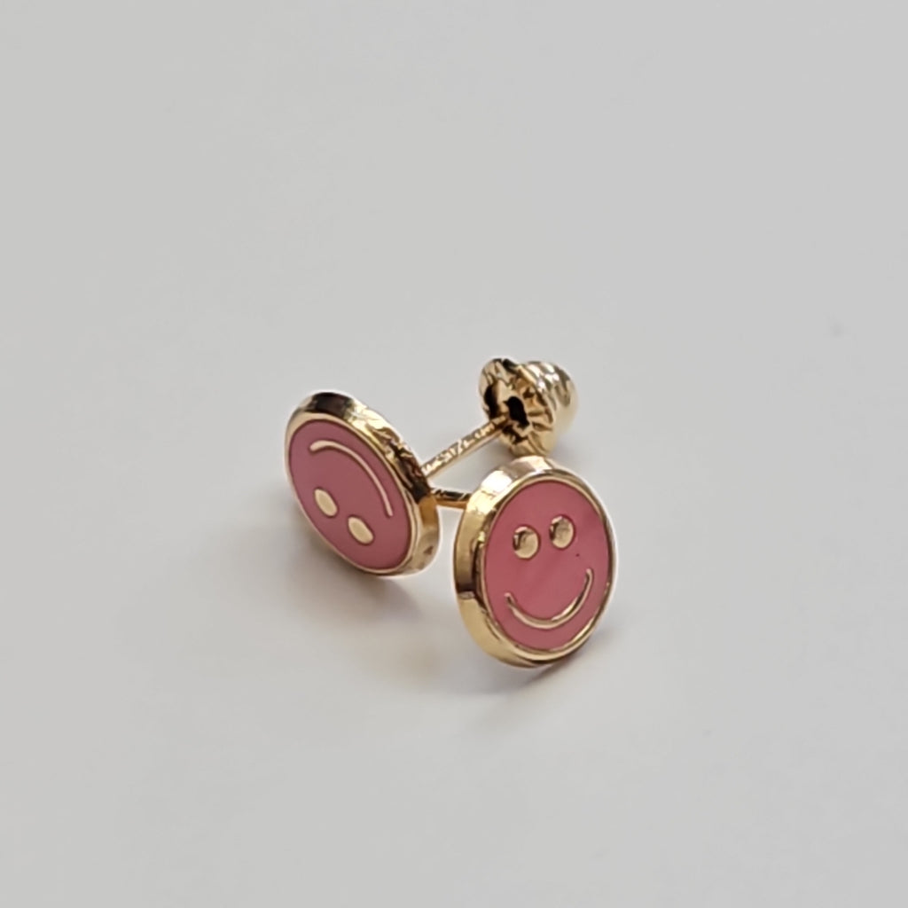 BROQUELES BROQUEL FIG SONRISA ESMALTE ROSA 14K 0.1696 GR (NUEVO)