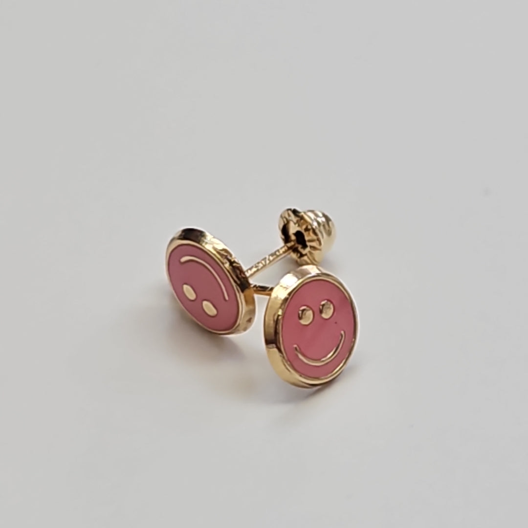BROQUELES BROQUEL FIG SONRISA ESMALTE ROSA 14K 0.1696 GR (NUEVO)