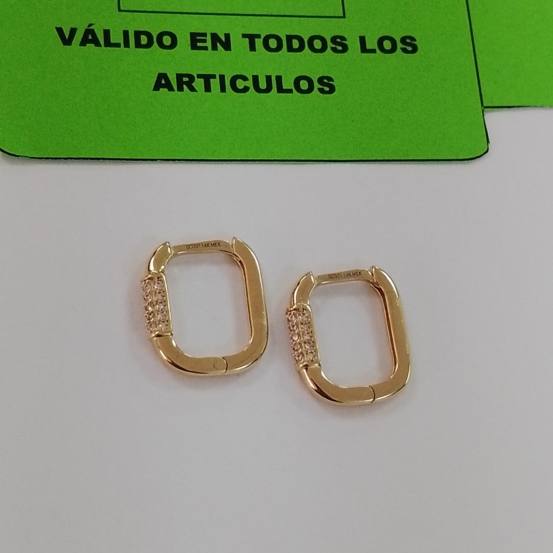 ARETES HUGGIES OVALADA C CIRCONIAS 14K 2.5 GR (NUEVO)
