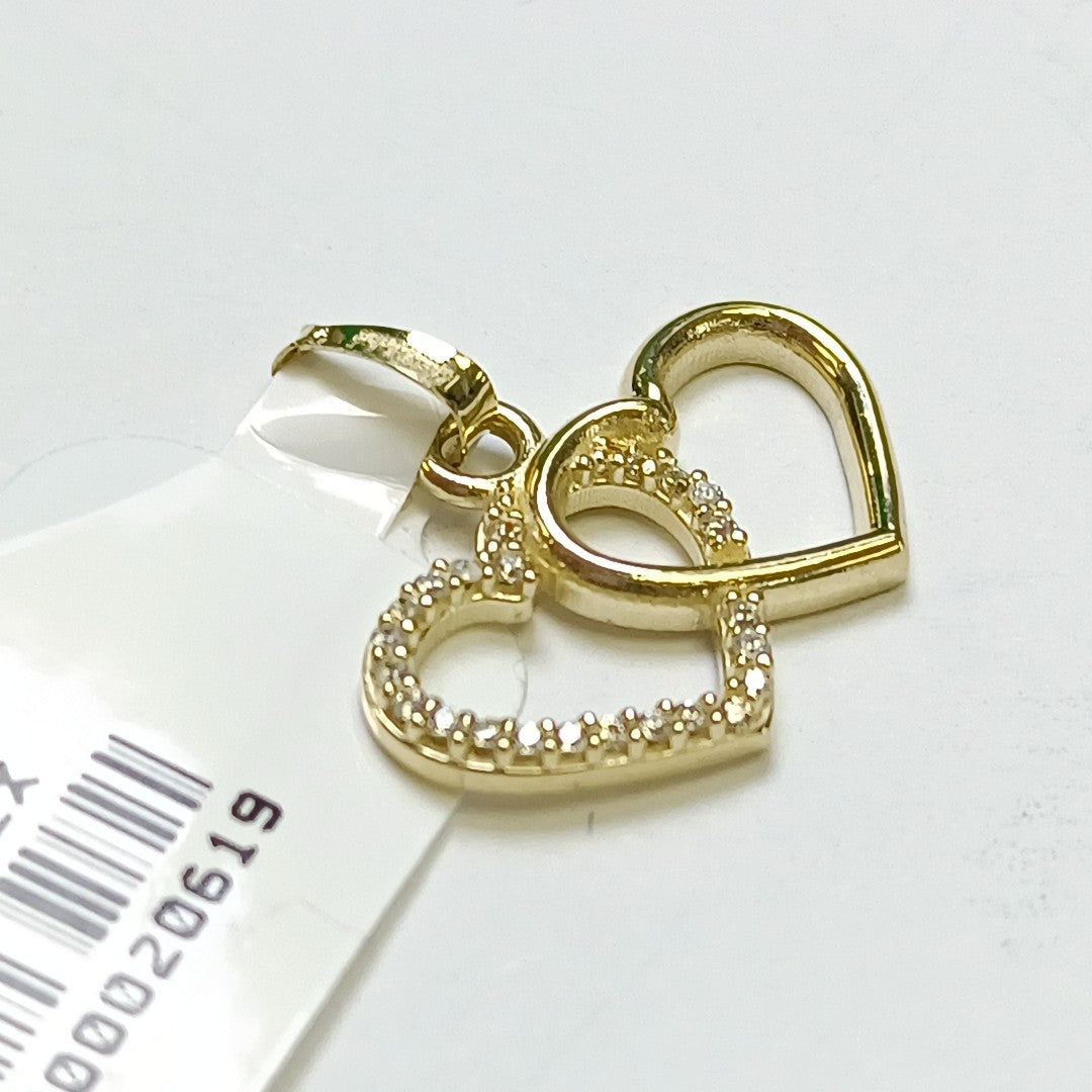 DIJE TEJIDO DOS CORAZONES CON CIRCONIAS 14K 1.4 GR (NUEVO)