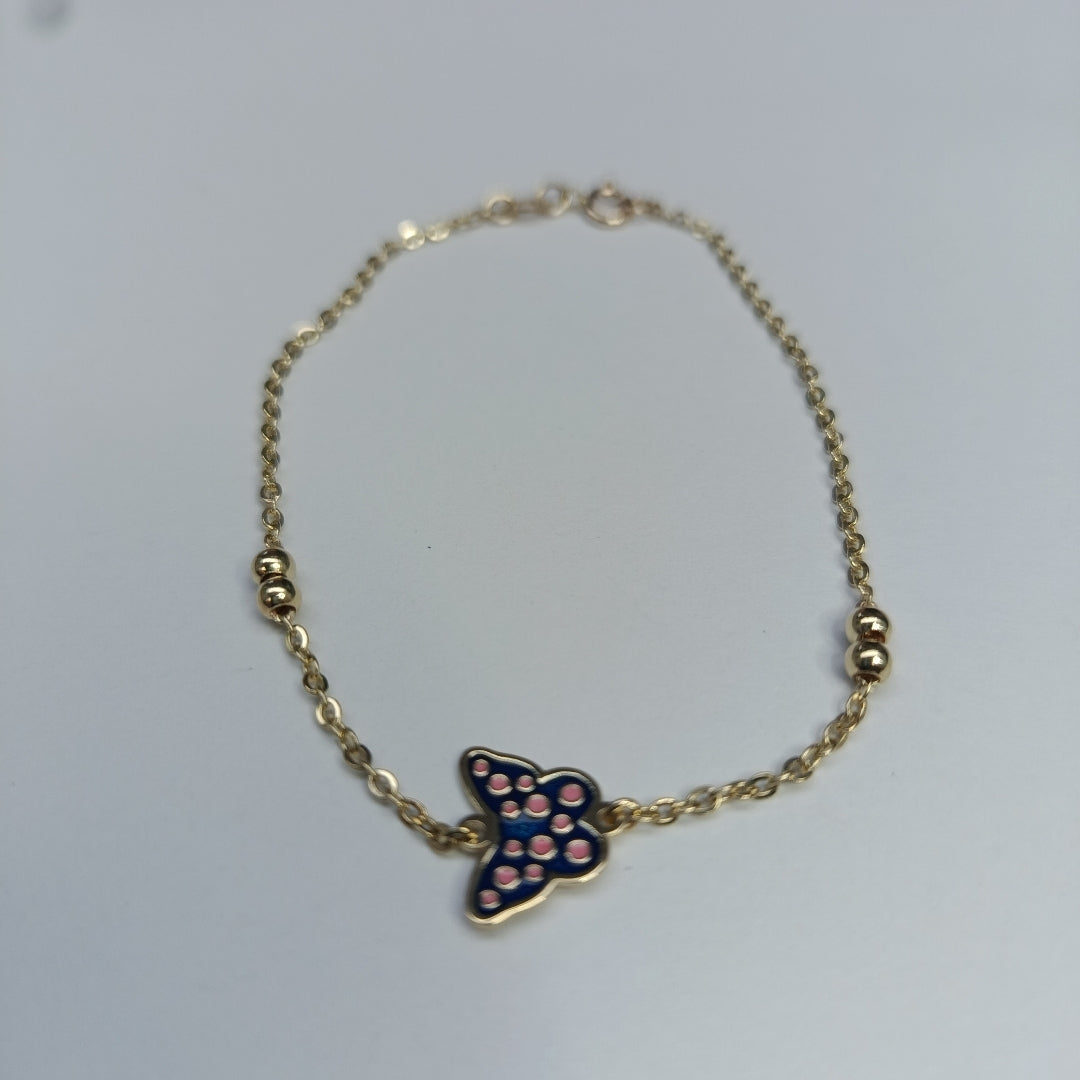 PULSERA TEJIDO ESPECIAL MARIPOSA CON ESMALTE 14K 18 CM 1.9 GR (NUEVO)