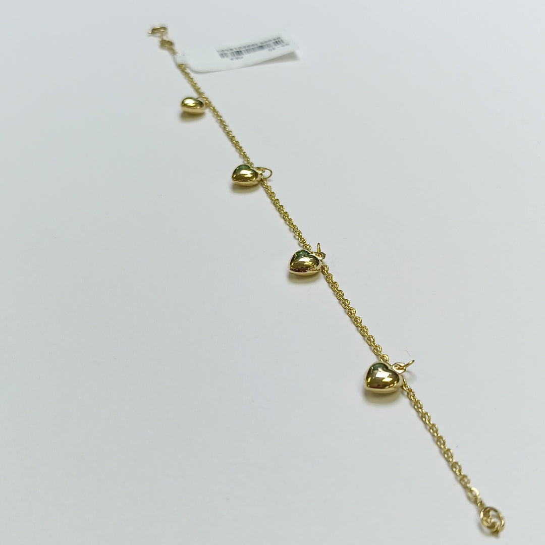 PULSERA ESP CON FIG CORAZONES 14K 18 CM 1.8 GR (NUEVO)