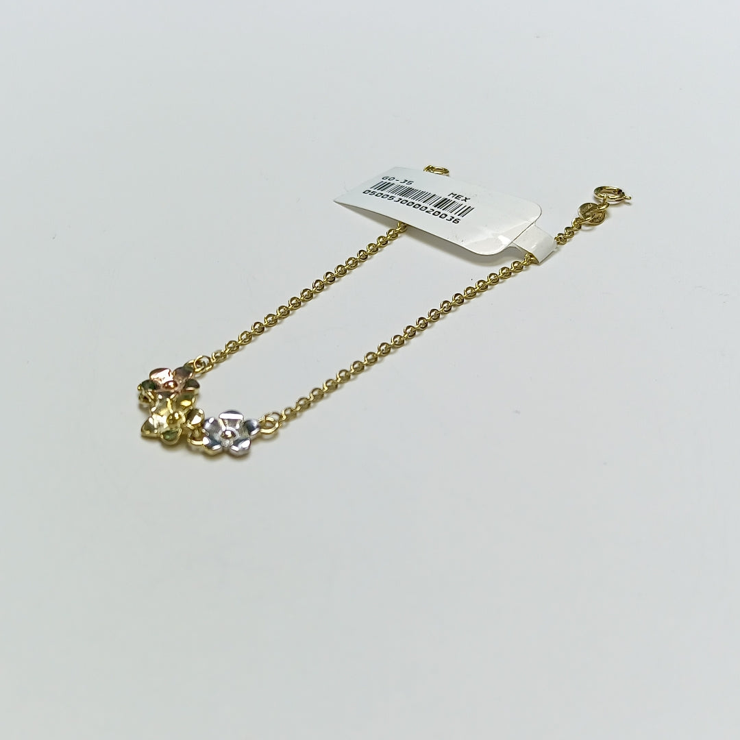PULSERA TEJIDO ESPECIAL FIG FLORES 14K 18 CM 2.1 GR (NUEVO)