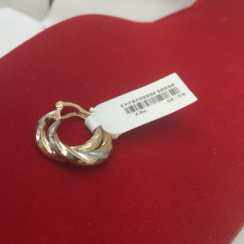 ARETES TEJIDO ARRACADA TRENZADA COMBINADA 14K 1.9 GR (NUEVO)