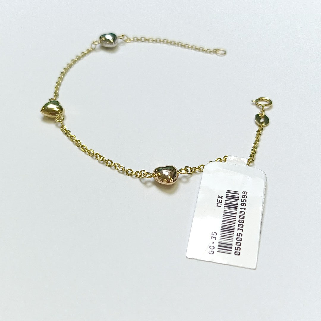 PULSERA ESP CON CORAZONES COMBINADOS 14K 18 CM 1.6 GR (NUEVO)