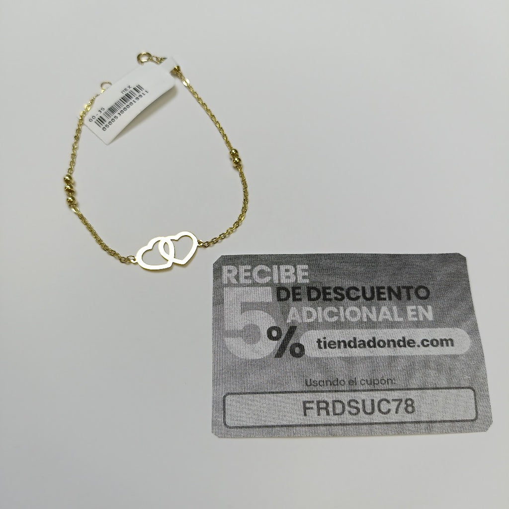PULSERA TEJIDO ESPECIAL C CORAZONES 14K 18 CM 1.7 GR (NUEVO)