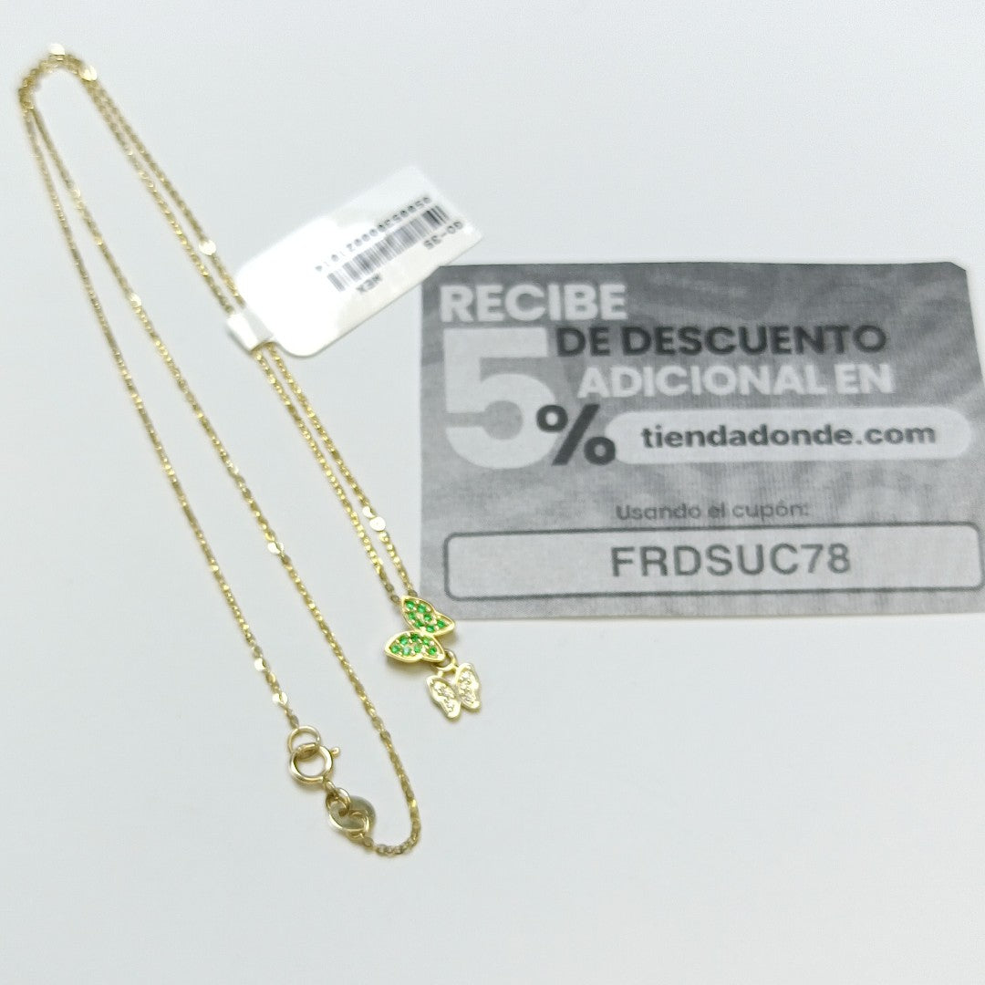 CADENA TEJIDO GARGANTILLA CON DIJE MARIPOSAS CIRCONIAS Y PIEDRAS DE COLOR 14K 45 CM 2 GR (NUEVO)