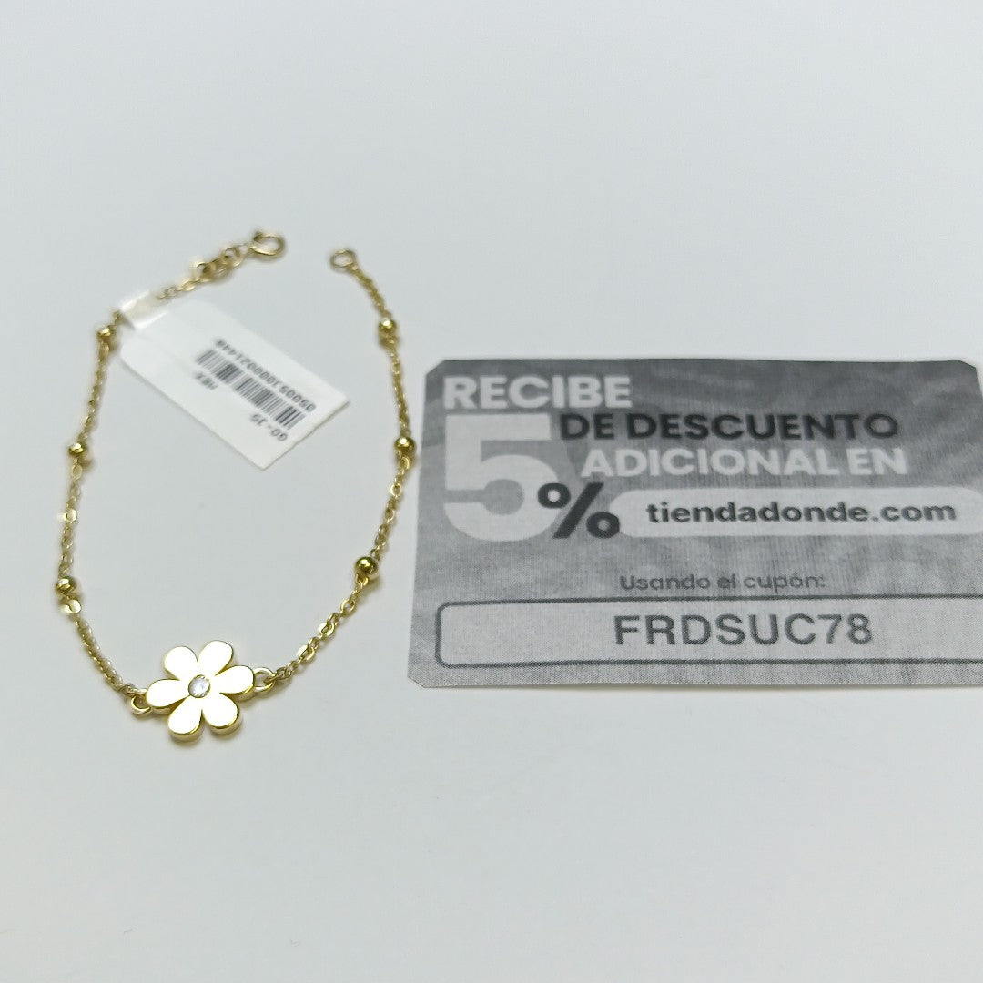 PULSERA TEJIDO ESPECIAL FLOR CON CIRCONIA 14K 18 CM 2.5 GR (NUEVO)