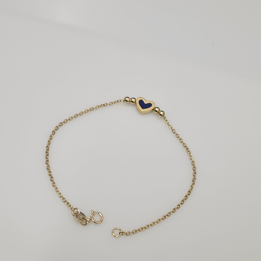 PULSERA TEJIDO ESPECIAL CON FIGURA CORAZON CON ESMALTE AZUL 14K 18 CM 2 GR (NUEVO)