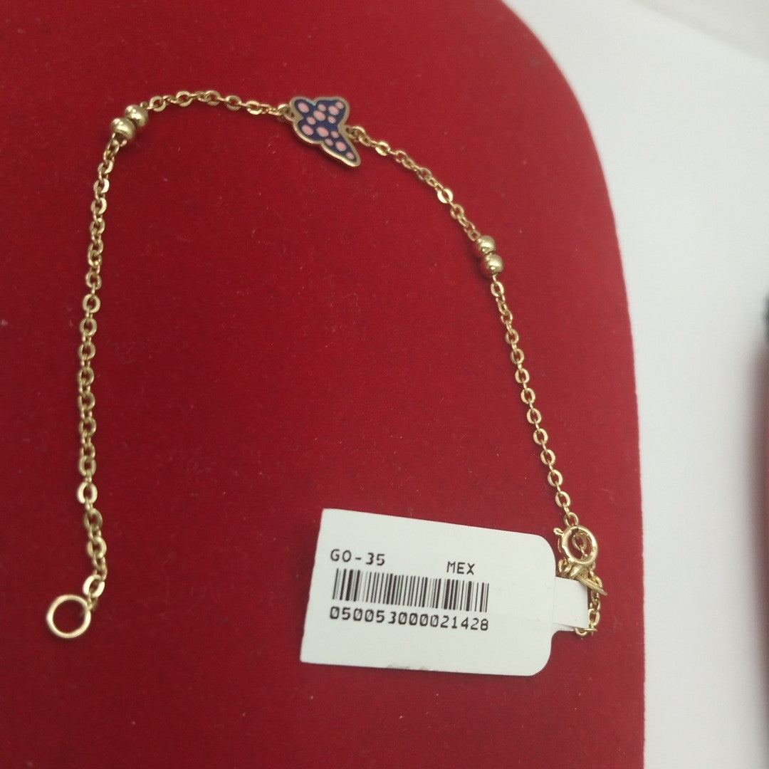 PULSERA TEJIDO ESPECIAL MARIPOSA CON ESMALTE 14K 18 CM 1.9 GR (NUEVO)
