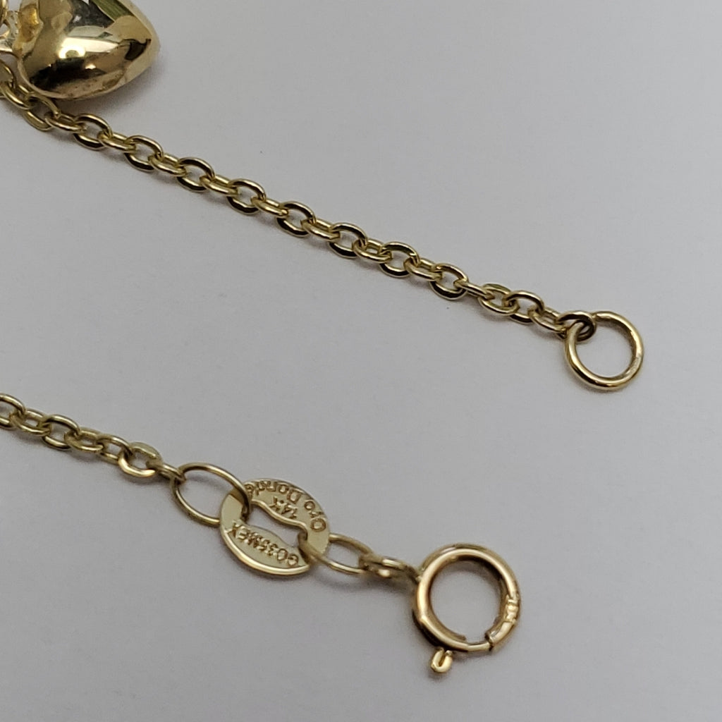 PULSERA ESP CON FIG CORAZONES 14K 18 CM 1.8 GR (NUEVO)