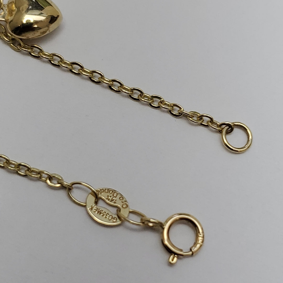 PULSERA ESP CON FIG CORAZONES 14K 18 CM 1.8 GR (NUEVO)