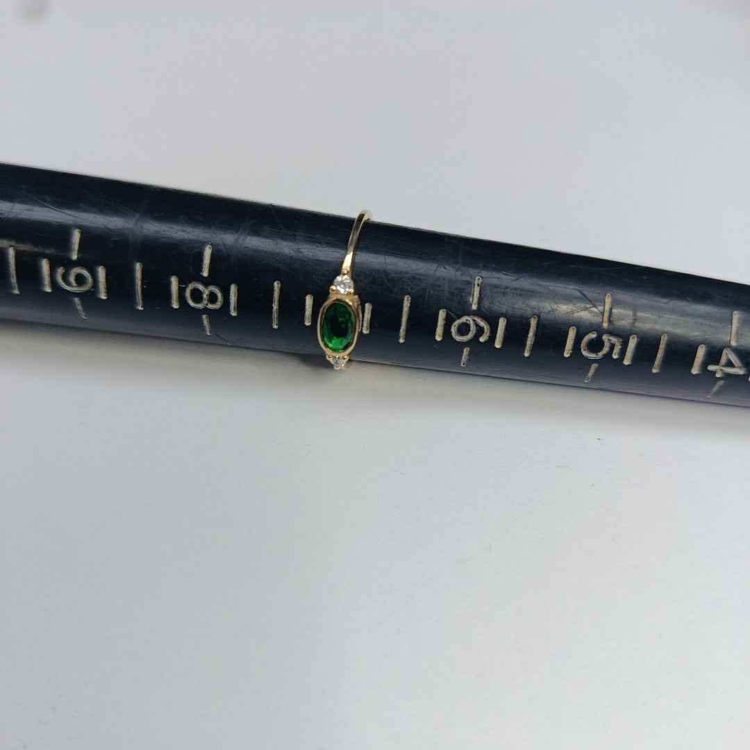 ANILLOS TEJIDO ANILLITO C CIRCONIAS Y PIEDRA VERDE 14K 7 1.1 GR (NUEVO)