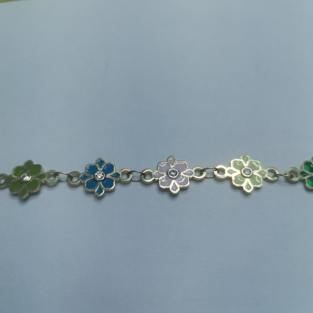 PULSERA ESPECIAL FLORES CON ESMALTE 14K 18 CM 4.5 GR (NUEVO)