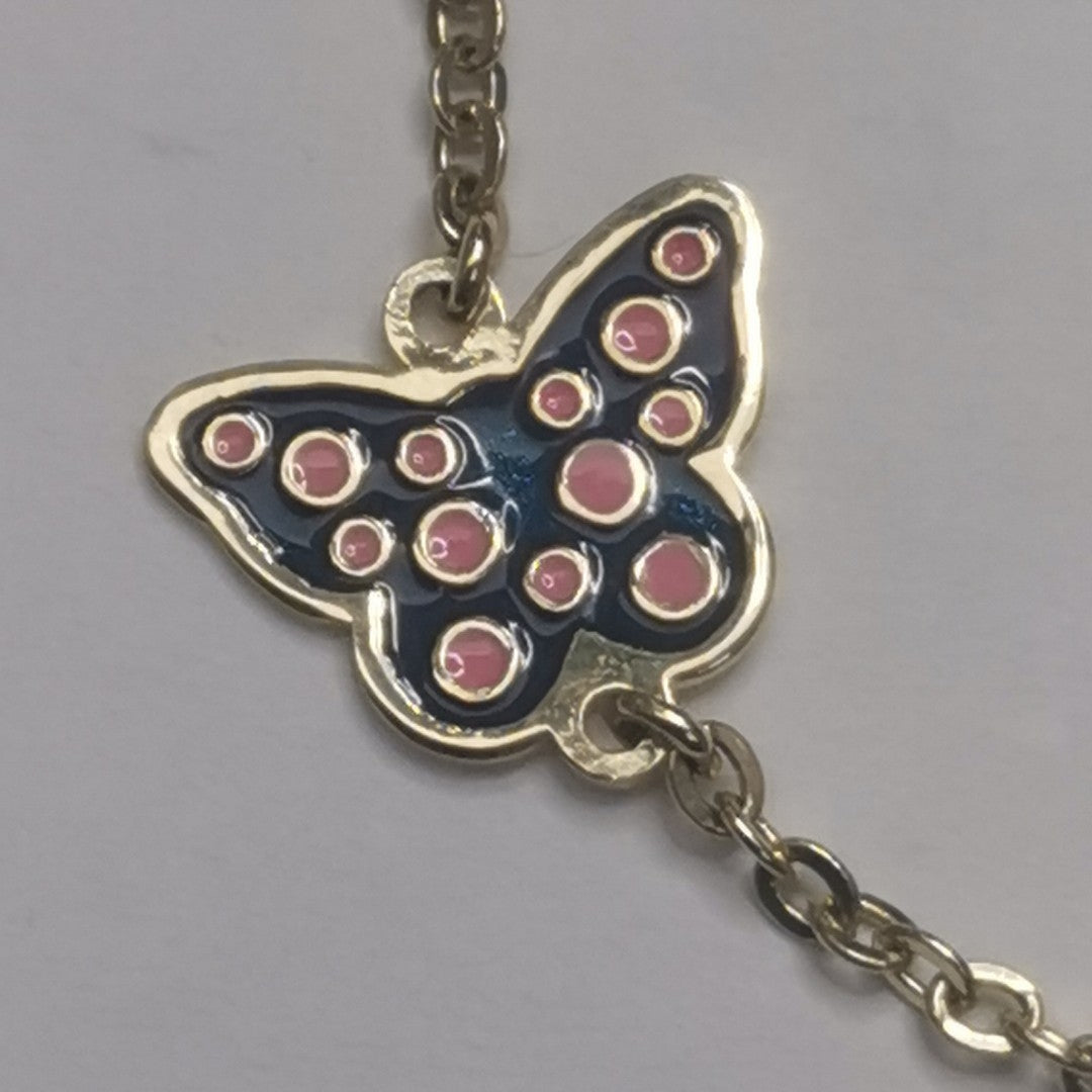 PULSERA TEJIDO ESPECIAL MARIPOSA CON ESMALTE 14K 18 CM 1.9 GR (NUEVO)