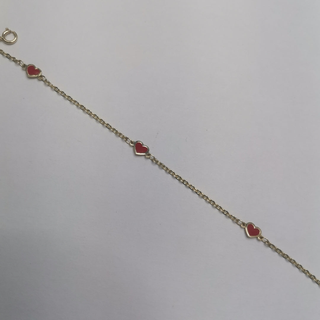 PULSERA ESPECIAL CON CORAZONES 14K 18 CM 1.3 GR (NUEVO)