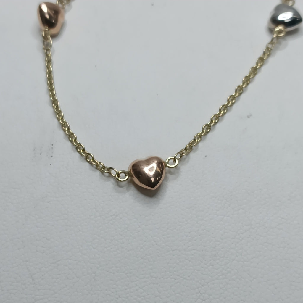 PULSERA ESP CON CORAZONES COMBINADOS 14K 18 CM 1.6 GR (NUEVO)