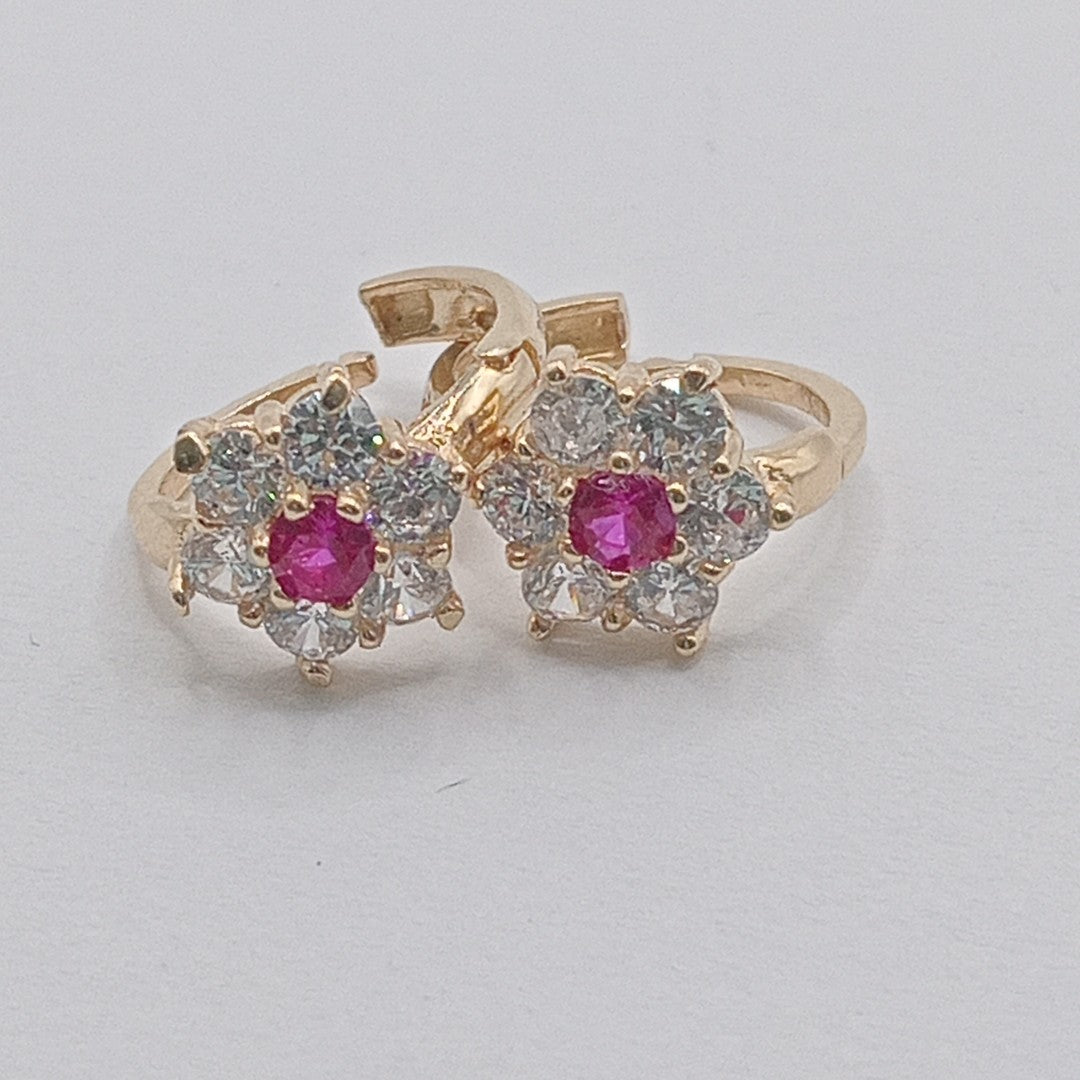 ARETES HUGGIES CON CIRCONIAS Y PIEDRA DE COLOR 14K 1.8 GR (NUEVO)