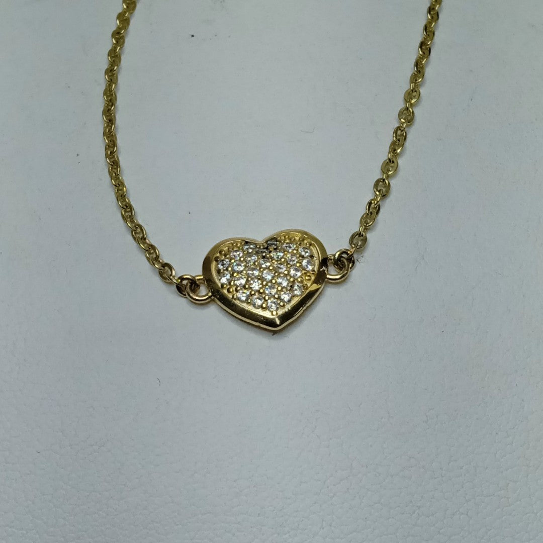PULSERA TEJIDO ESPECIAL C CORAZON CIRCONIAS 14K 18 CM 2 GR (NUEVO)