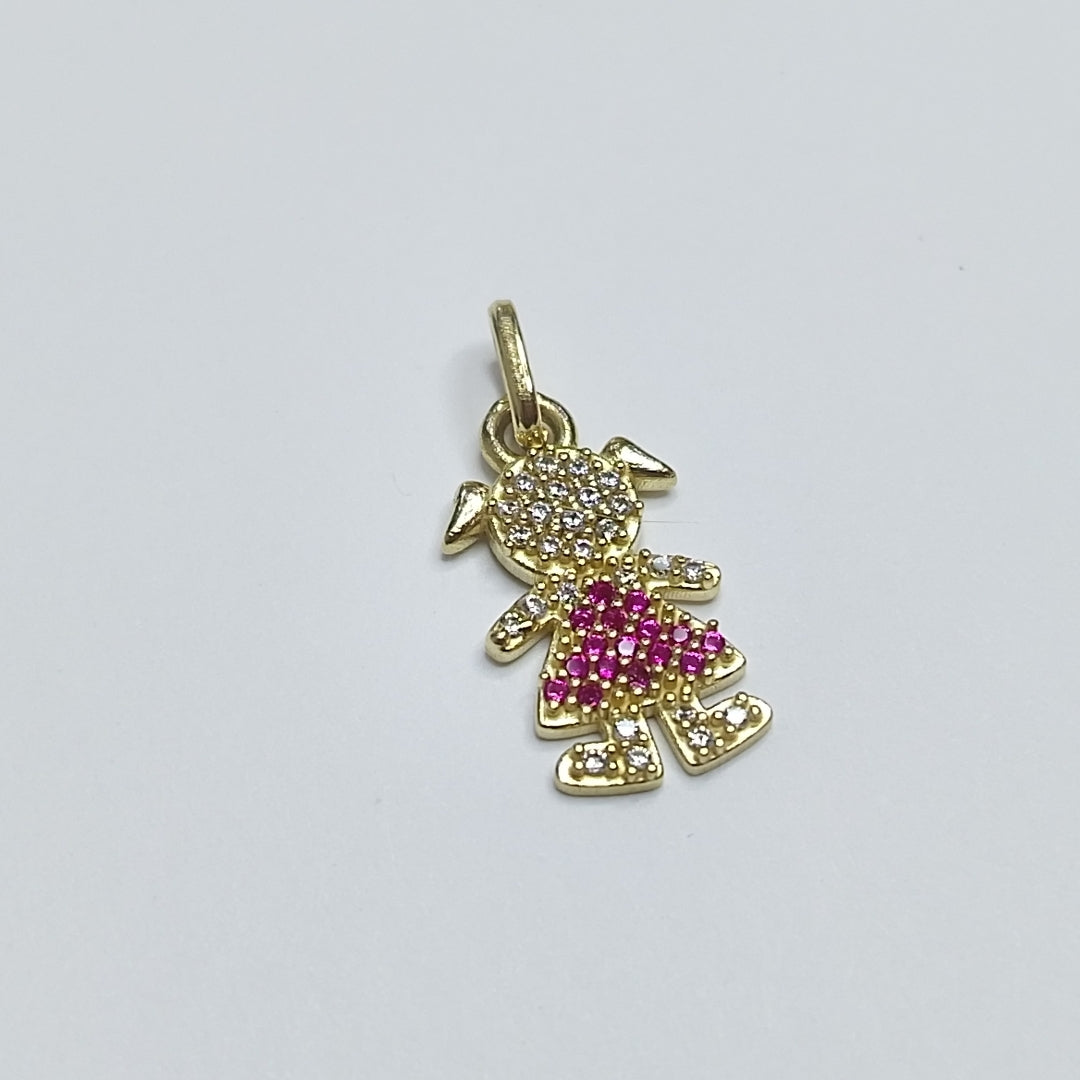 DIJE NIÑA CON CIRCONIAS Y PIEDRAS DE COLOR 10K 1.1 GR (NUEVO)