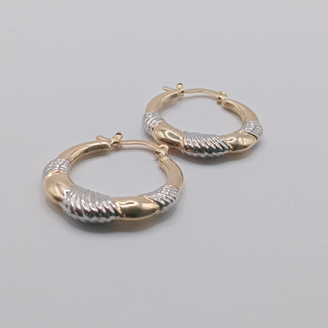 ARETES ARRACADAS HUECAS COMBINADAS 14K 2.6 GR (NUEVO)