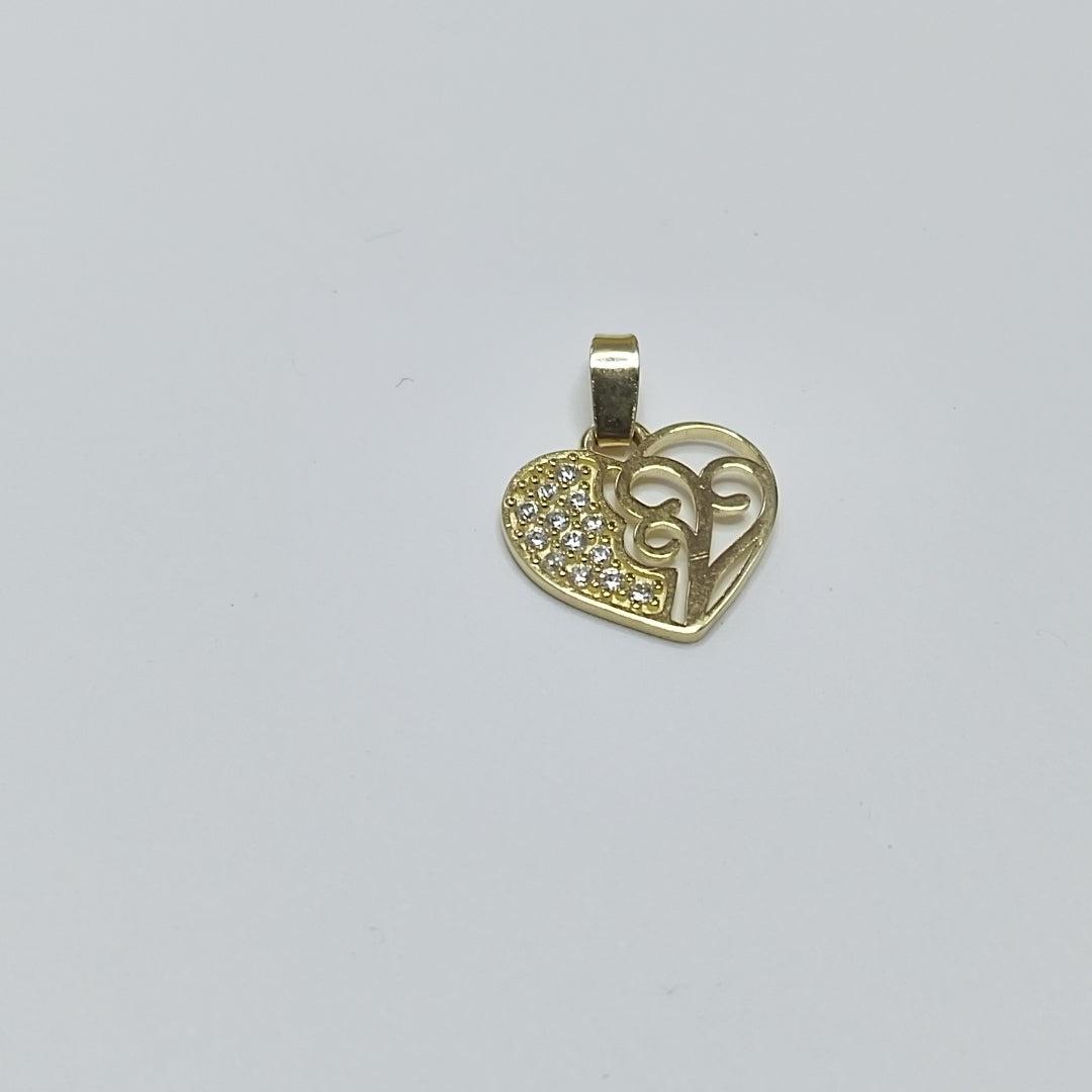 DIJE TEJIDO CORAZON CON CIRCONIAS Y ARBOL DE LA VIDA 14K 0.9 GR (NUEVO)