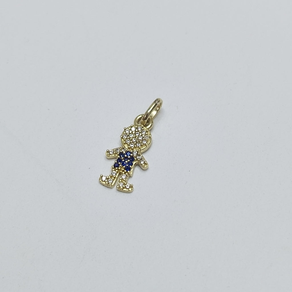 DIJE NIÑO CON CIRCONIAS Y PIEDRAS DE COLOR 10K 0.8 GR (NUEVO)