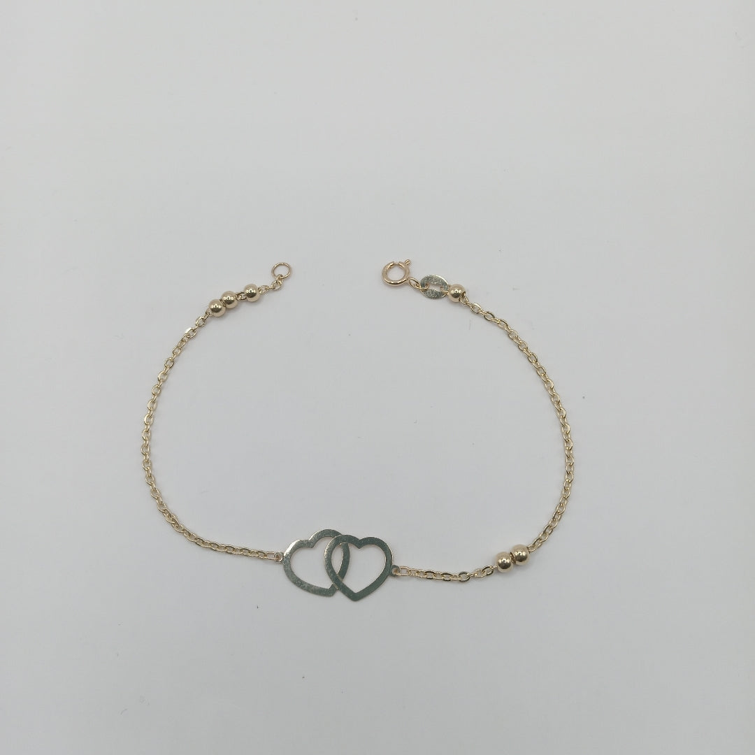 PULSERA TEJIDO ESPECIAL C CORAZONES 14K 18 CM 1.7 GR (NUEVO)