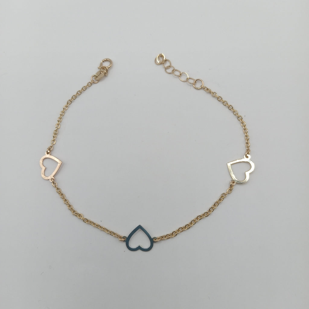 PULSERA ESPECIAL CON CORAZONES CONBINADOS 14K 18 CM 1.7 GR (NUEVO)