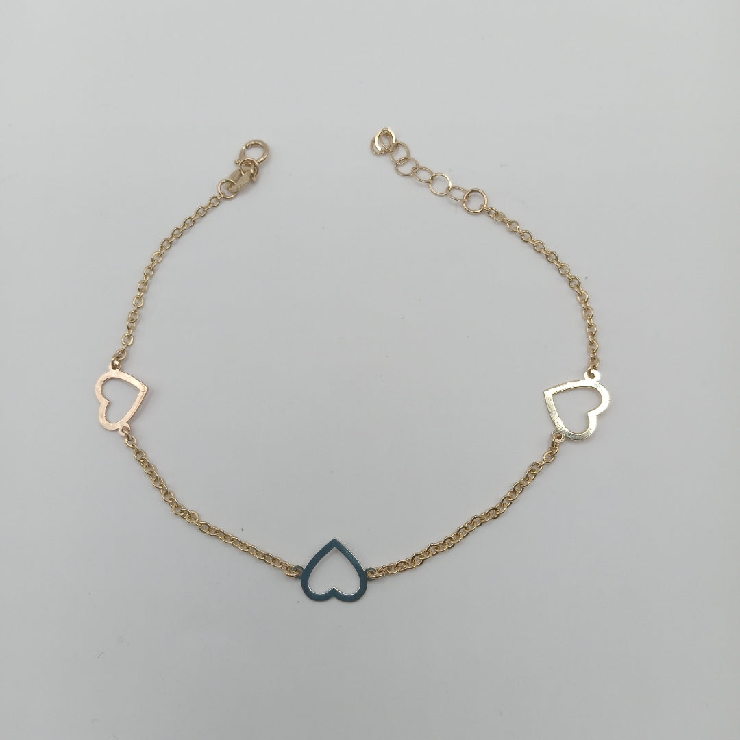 PULSERA ESPECIAL CON CORAZONES CONBINADOS 14K 18 CM 1.7 GR (NUEVO)