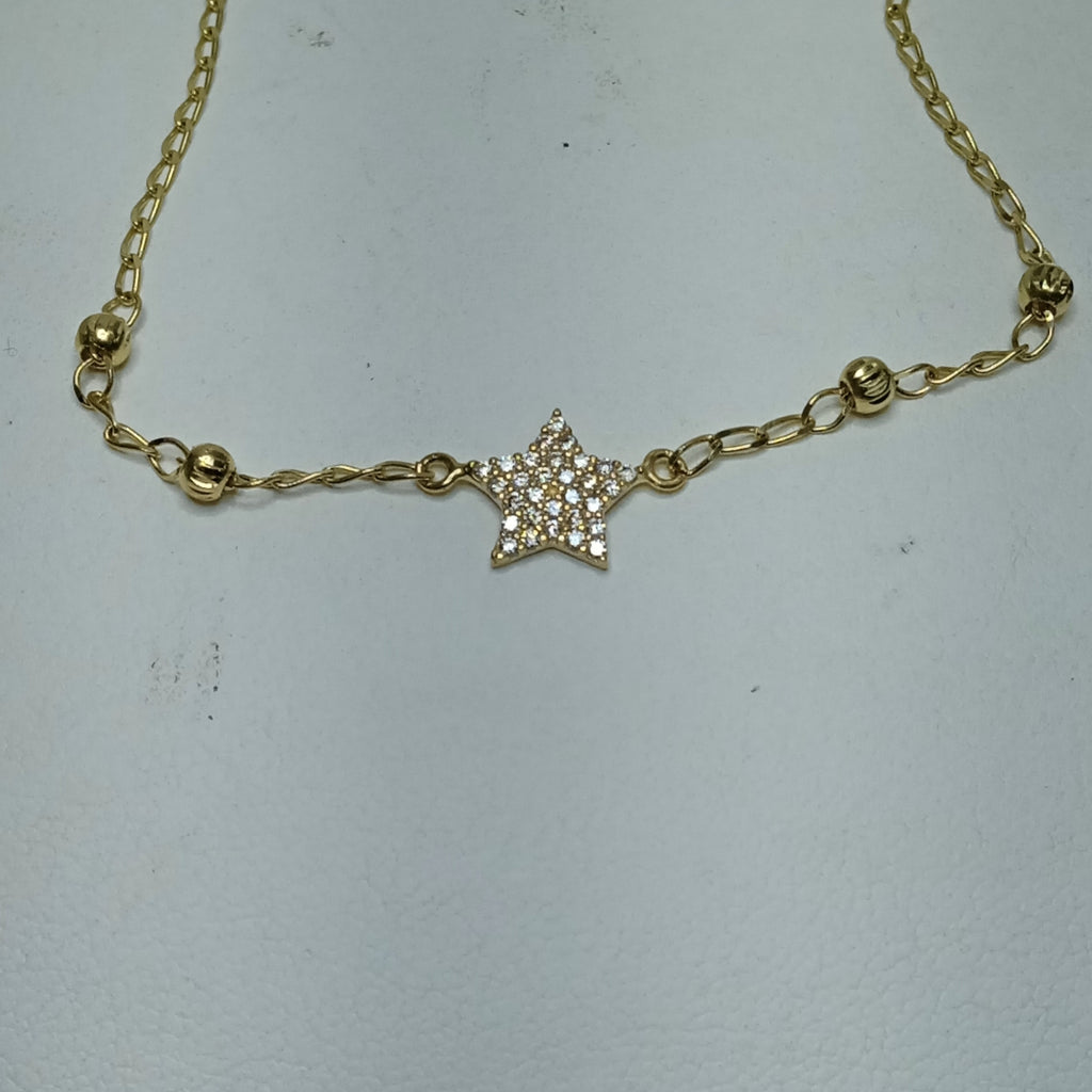 PULSERA ESPECIAL CON ESTRELLA Y CIRCONIAS 14K 18 CM 1.5 GR (NUEVO)
