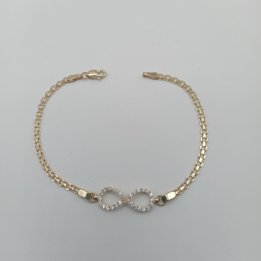 PULSERA TEJIDO ESPECIAL CON INFINITO Y CIRCONIAS 14K 18 CM 3.4 GR (NUEVO)