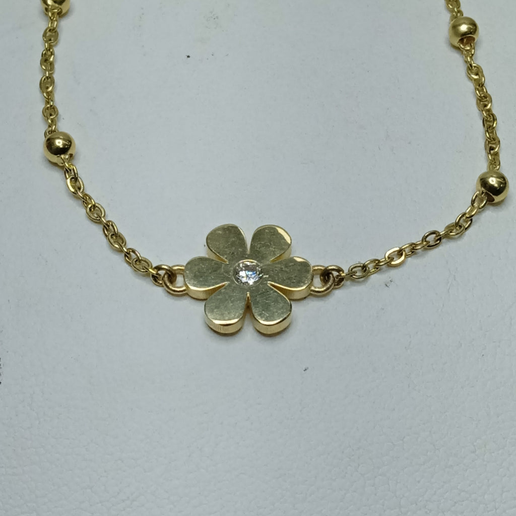 PULSERA TEJIDO ESPECIAL FLOR CON CIRCONIA 14K 18 CM 2.5 GR (NUEVO)
