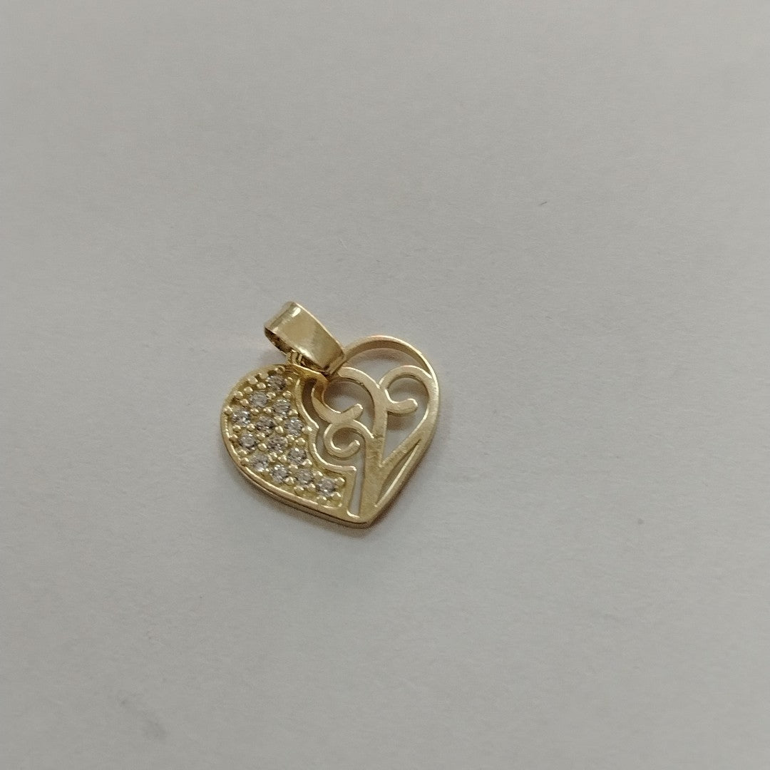 DIJE TEJIDO CORAZON CON CIRCONIAS Y ARBOL DE LA VIDA 14K 0.9 GR (NUEVO)