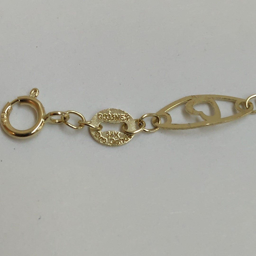 PULSERA TEJIDO ESPECIAL CON CORAZON 14K 18 CM 1.4 GR (NUEVO)