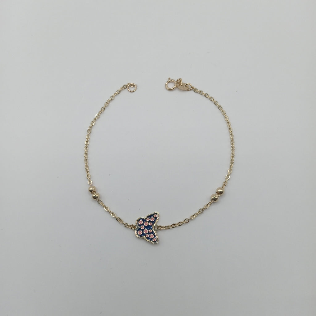 PULSERA TEJIDO ESPECIAL MARIPOSA CON ESMALTE 14K 18 CM 1.8 GR (NUEVO)