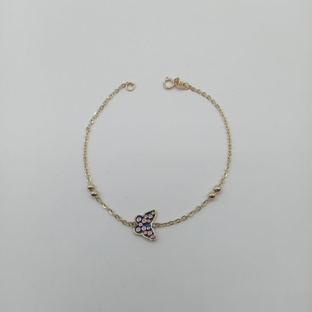PULSERA TEJIDO ESPECIAL MARIPOSA CON ESMALTE 14K 18 CM 1.8 GR (NUEVO)