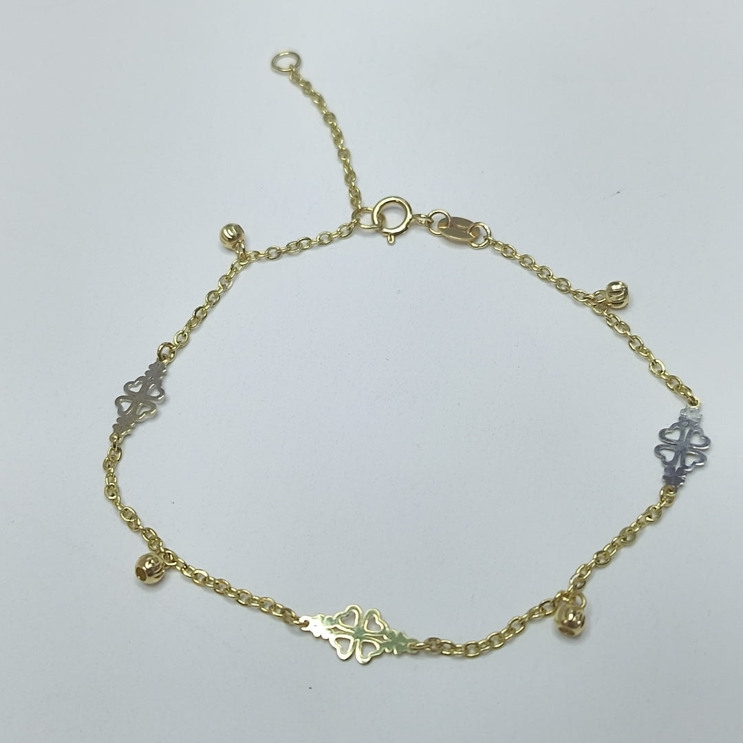 PULSERA ESPECIAL CON TREBOL 14K 18 CM 1.8 GR (NUEVO)