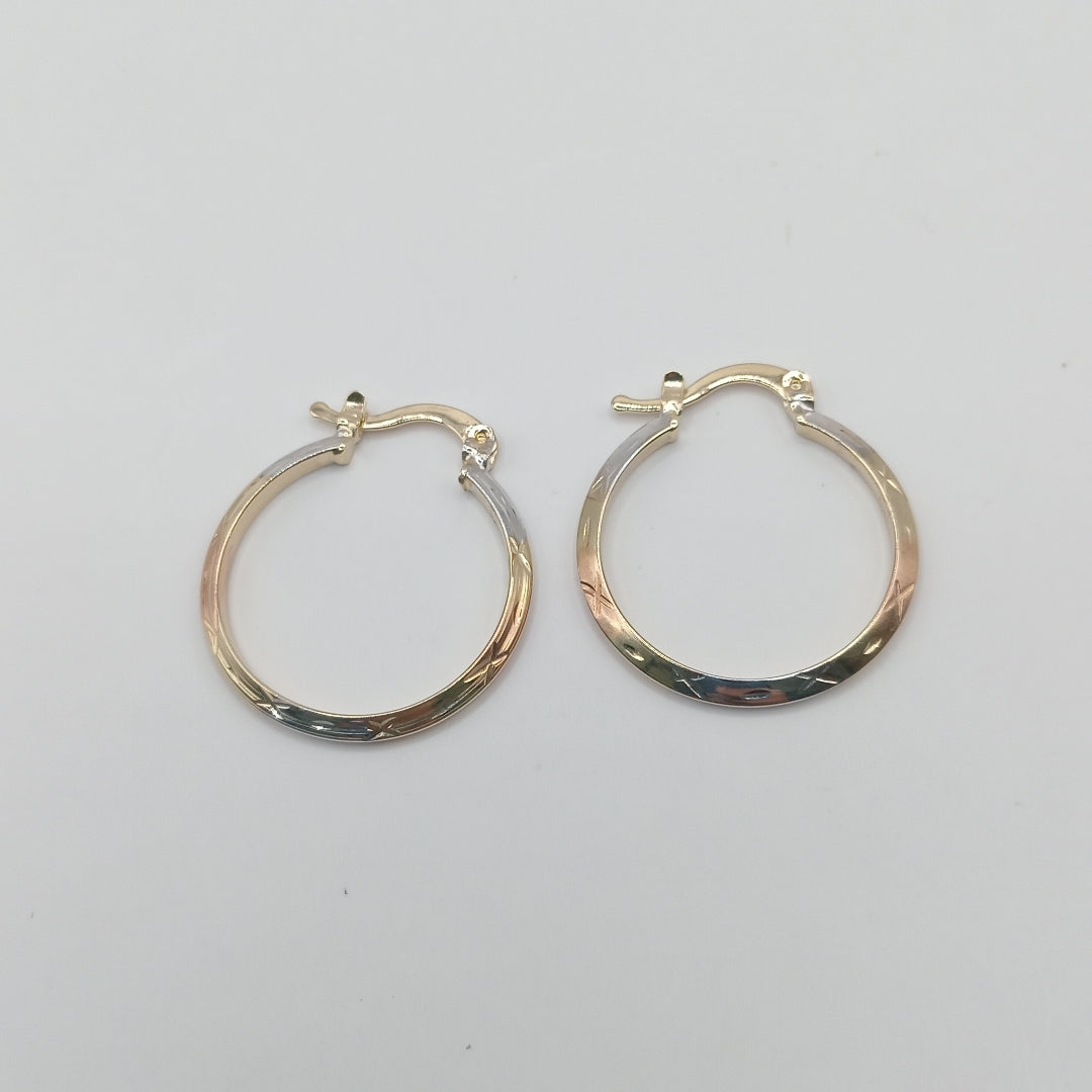 ARETES TEJIDO ARRACADAS BISELADAS COMBINADAS 14K 1.4 GR (NUEVO)