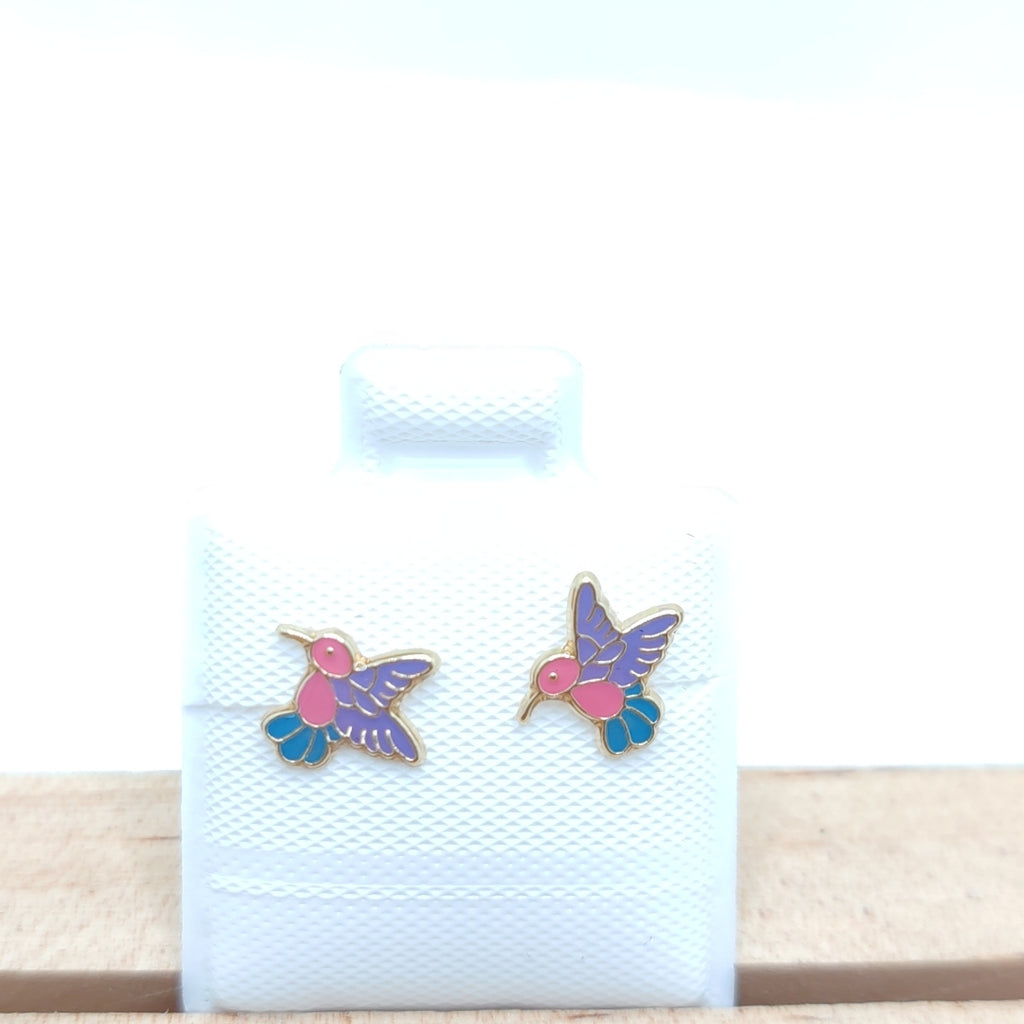 BROQUELES BROQUEL FIG COLIBRI ESMALTE ROSA 14K 0.2138 GR (NUEVO)
