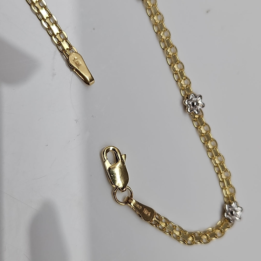 PULSERA ESPECIAL C FLORES 14K 18 CM 3 GR (NUEVO)