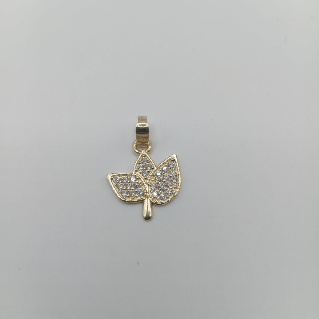 DIJE TEJIDO HOJAS CON CIRCONIAS 14K 1 GR (NUEVO)
