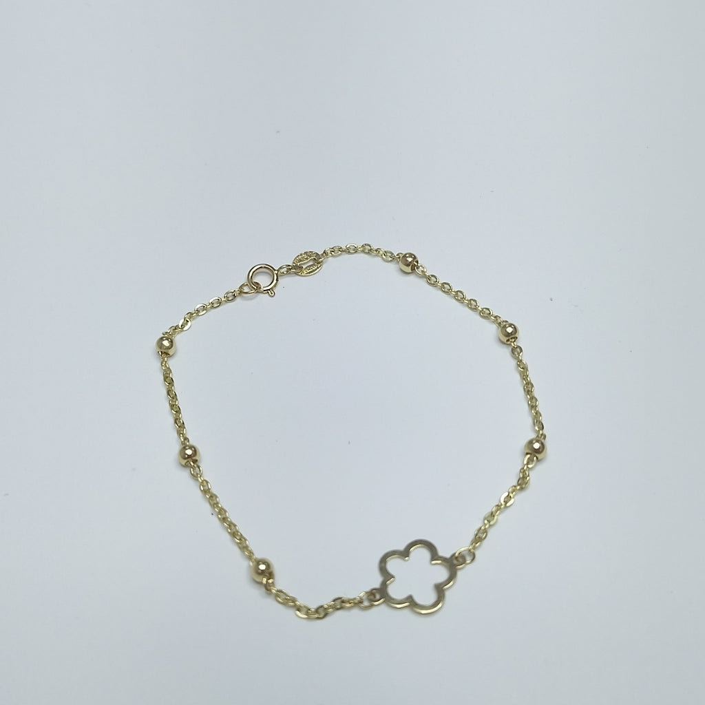 PULSERA TEJIDO ESPECIAL CON FLOR 14K 18 CM 1.6 GR (NUEVO)