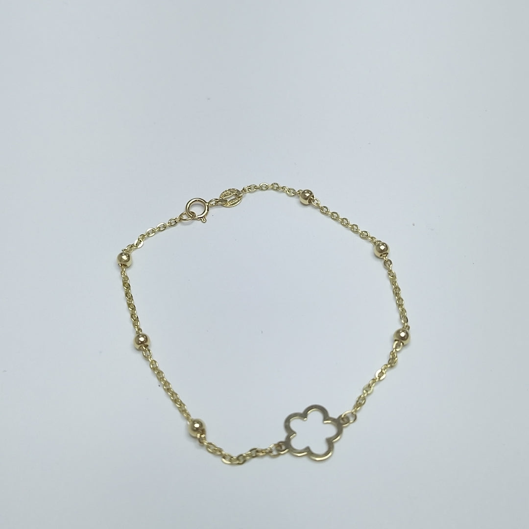 PULSERA TEJIDO ESPECIAL CON FLOR 14K 18 CM 1.6 GR (NUEVO)
