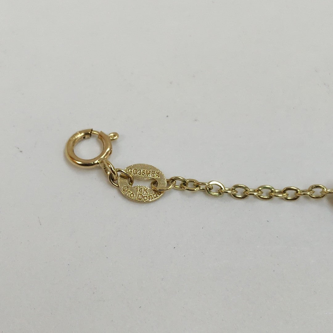 PULSERA TEJIDO ESPECIAL CON DOS CORAZONES 14K 18 CM 1.7 GR (NUEVO)