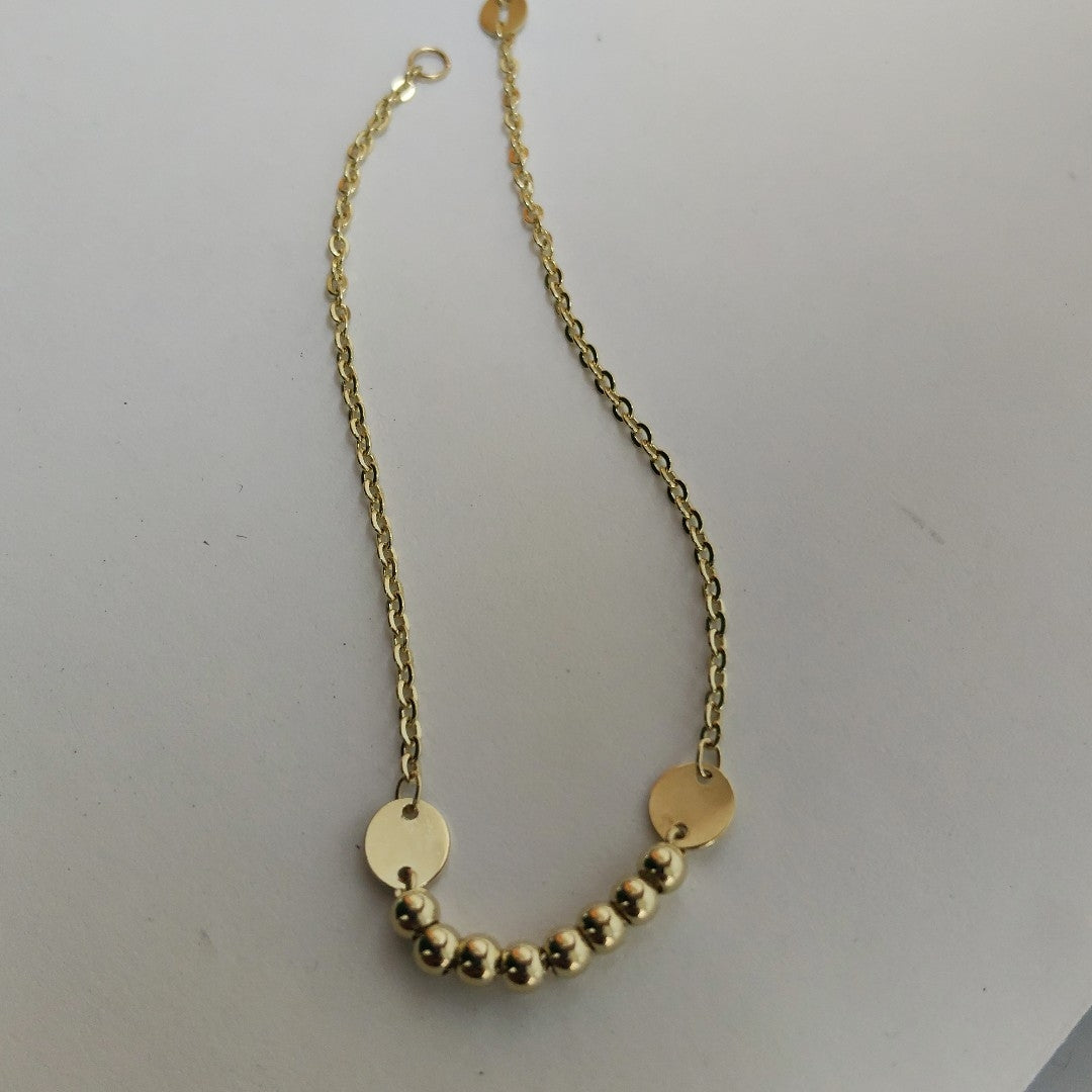 PULSERA TEJIDO ESPECIAL CON BOLITAS 14K 18 CM 1.8 GR (NUEVO)