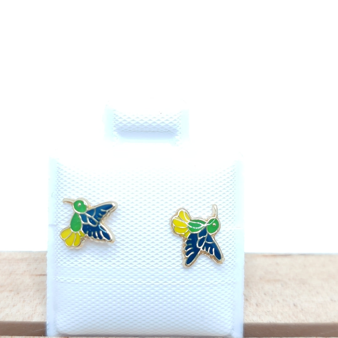 BROQUELES BROQUEL FIG COLIBRI ESMALTE VERDE 14K 0.2138 GR (NUEVO)